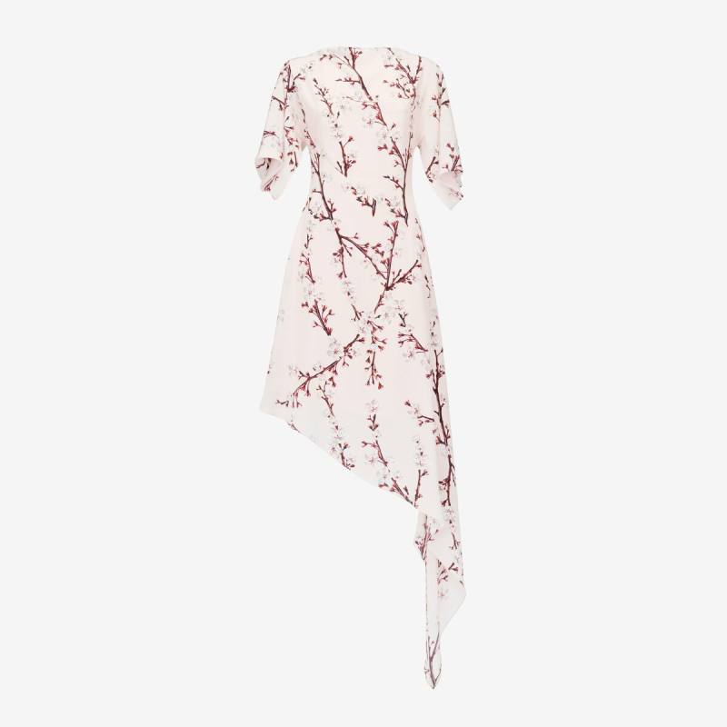 Alexander McQueen Women's Pink Blossom Asymmetric Midi Dress - 10 (Silk)